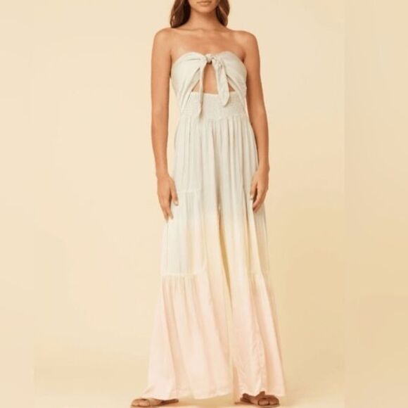 NWT Surf Gypsy Dip Dye Strapless Beachy Jumpsuit Sage Lemon Peach Size Medium - Picture 1 of 14